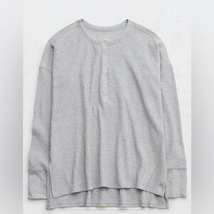 Offline By Aerie Wow! Waffle Henley Women's Oversized Long Sleeve T-Shirt
